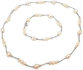 Yoshiko Japanese Pearls Necklace Freshwater Pearl Jewelry SET for women SOLID Sterling Silver 925 Baroque HANDMADE Silk strung pearls High Luster pearls AAA Grade Natural Pearl jewelry Birthday gift