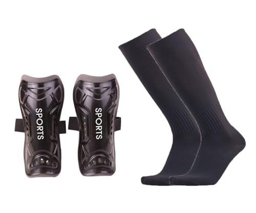 Soccer Shin Guards for Kid Teen Youth Adult- Shin Guards Pad and Soccer Socks Cushion Protection Reduce Shocks and Injuries for Soccer Game (Black, Medium)