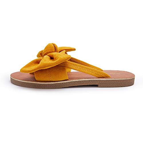 Image of FISACE Womens Bow Flat Sandals Flip Flops Slide Sandals Summer Beach Shoes