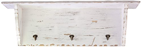 One-Day Sale: Up to 50% Off Urban Trends Wooden Wall Shelf with 3 Hooks Distressed, White