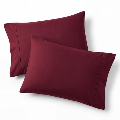 Image of Bedsure Pillow Cases Standard Size Set of 2 - Burgundy Red Brushed Microfiber Pillowcases, Super Soft and Cozy Pillow Case Covers with Envelope Closure for Kids, Wrinkle, Fade Resistant, 20x26 Inches