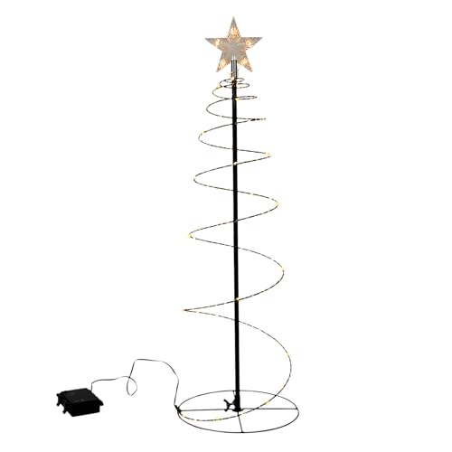 Árbol de Navidad LED en espiral negro para exteriores con temporizador - 60 cm - Árbol de Navidad de metal con punta en forma de estrella, operado por batería - Decoración de jardín para Navidad y