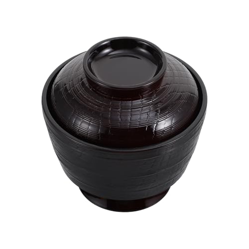 BIUDECO Tazón Miso Japonés Pequeño de Plástico 9.3x9 Cm con Tapa, Cuenco para Sopa y Restaurante, Porta Sopa Hogar, Vajilla de Estilo Simple y Cocina Práctica