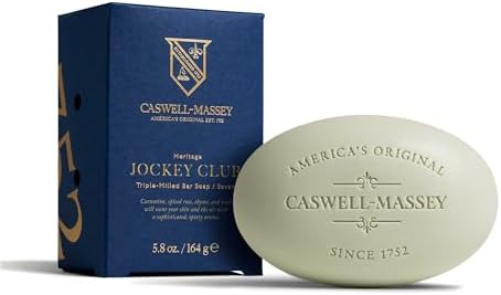 Caswell-Massey Jockey Club Natural Bar Soap for Men, Moisturizing Body Soap Bar for All Skin Types, Made with Essential Oils & Plant-Based Formula for Soft Skin, Made in USA, 5.8 oz