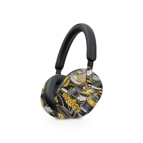 Image of MightySkins Carbon Fiber Skin Compatible with Sony WH-1000XM5 Headphones - Yellow Hip Hop | Protective, Durable, and Unique Vinyl Decal wrap Cover | Easy to Apply, Remove, and Change Styles