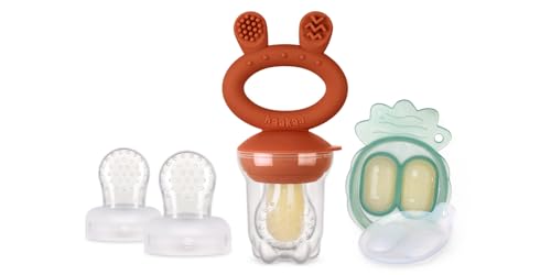 Haakaa Baby Fruit Food Feeder with Mini Freezer Nibble Tray Combo & Silicone Replacement Pouch(Copper & Medium Size) image 5