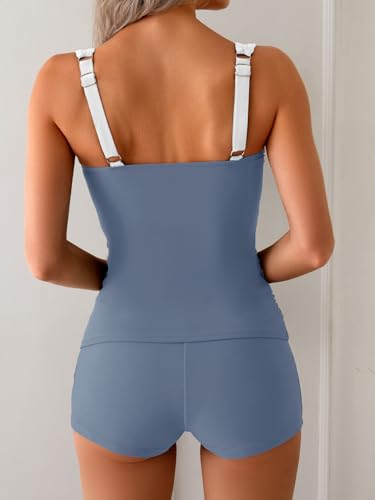Image of B2prity Women's Tankini Swimsuit Tummy Control Ruched Two Piece Bathing Suit Push Up Modest Swim Suits with Shorts
