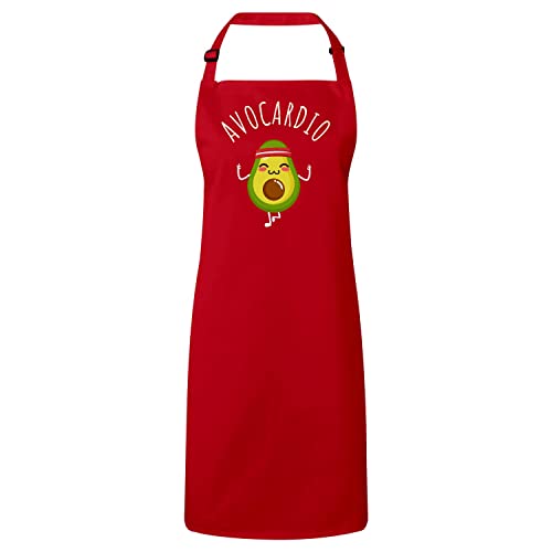 Tablier cuisine rouge avec motif avocat sport et jeux de mots