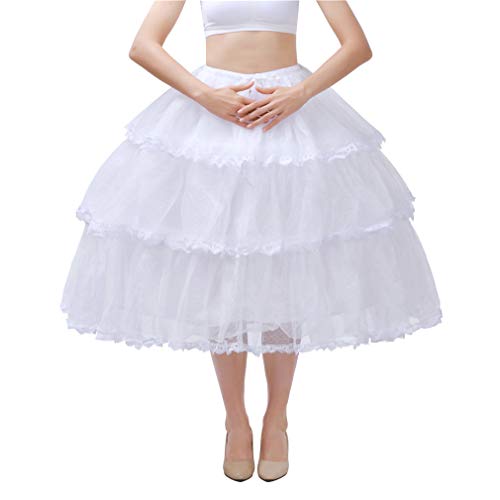 Noriviiq Womens White 3 Hoop Petticoat Skirt Underskirt Lace Lolita Dress Crinoline Adjustable Style2 White
