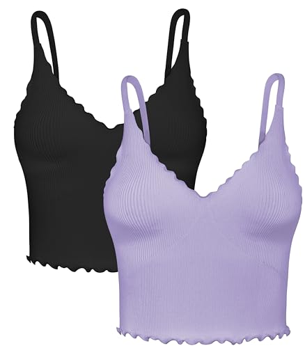 Image of Sunzel Tank Top for Women, V Neck Seamless Ribbed Crop Camisole with Ruffles