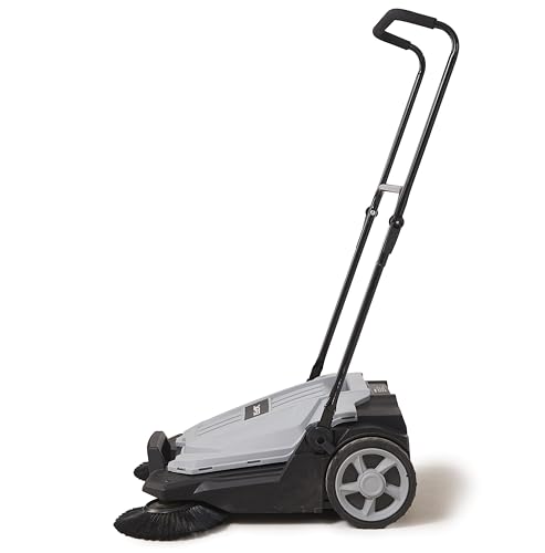 Image of Dapper Supply Walk-Behind Outdoor Hand Push Floor Sweeper - 5.25 Gallon Capacity - 25.5 inch Sweeping Width - Sweeps up to 27,900 ft /Hour, Grey