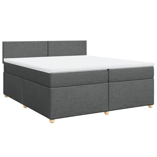 vidaXL Boxspringbett, Doppelbett mit LED Matratze Matratzenauflage, Bettgestell mit Lattenrost Kopfteil, Polsterbett Bett für Schlafzimmer, Dunkelgrau 200x200cm Stoff