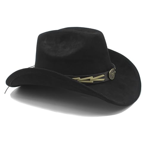 Image of Western Cowboy Hat for Women Men with Band Wide Brim Suede Cowboy Cowgirl Hat Western Style Hat