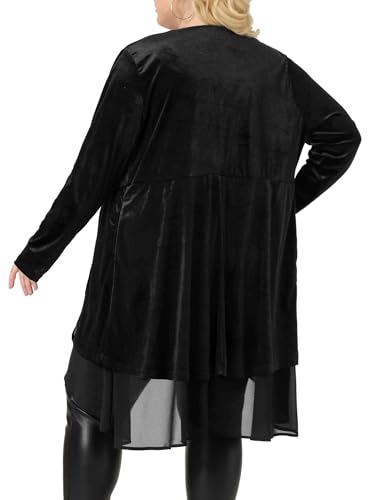 Image of Agnes Orinda Women Plus Size Ruffled Asymmetric Long Velvet Cardigan Jacket