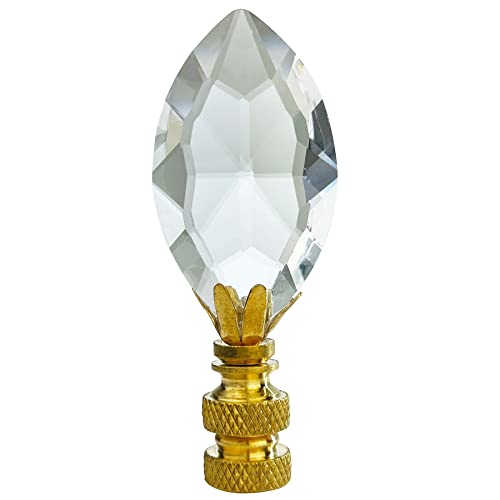 Image of Royal Designs, Inc. Pear Shaped K9 Crystal Clear Finial for Lamp Shade, Polished Brass Base - Pack of 1