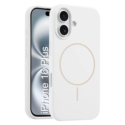 Image of LuxuryKase Silicone Magnetic Case for iPhone 16 Plus | Soft Microfiber Lining | MagSafe Support | Shockproof Protective Cover | Precise Cutouts | Slim Fit Design - White