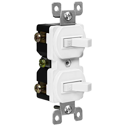 Enerlites Duplex Double Toggle Light Switch, Single Pole, Side Wiring, Copper Wire Only, Grounding Screw, Residential Grade, 15A 120V, Ul Listed, 82150-W, White #TOP2