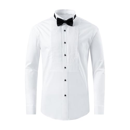 Gollnwe Tuxedo Shirts for Men Wing Collar French Cuff with Cufflinks and Bow Tie2