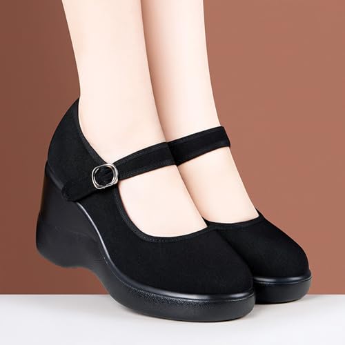 MDIOEP Women's Platform Wedge Height Increasing Mary Jane Shoes with Ankle Strap Comfortable Round Toe Lightweight Orthopedics Walking Shoes Casual High Heel Wedges4
