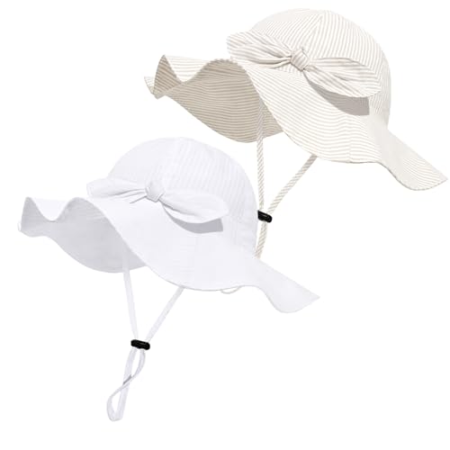 Image of Baby Girl Sun Hat with UPF 50+ Outdoor Adjustable Beach Hat with Wide Brim Bucket Hats