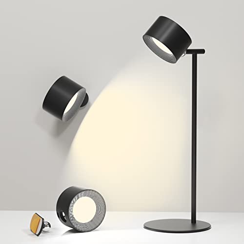 Lámpara de Mesa con 3 Modos de Color, lampara led 3 Niveles de Brillo, Control Tactil Recargable Luz de Lectura de pared extraíble, lámpara de noche, negro