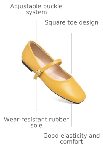 Image of TN TANGNEST Leather Flats for Women Retro Mary Jane Flats | Comfortable Square Toe Slip On Flats with Buckle Strap, Soft Work Flats Office Shoes