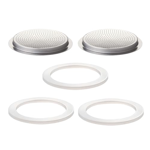 Image of 2 Pcs Filter with 3 Pcs Silicone Gasket Seals for 9 Cup Stovetop Espresso Coffee Maker Replacement Parts for Big Tummy and Straight Stainless Steel Moka Pot