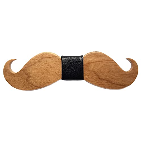 BOBIJOO Jewelry - Noeud Papillon Bois Erable Forme Moustache Tendance Ecolo Cuir Noir Fait Main