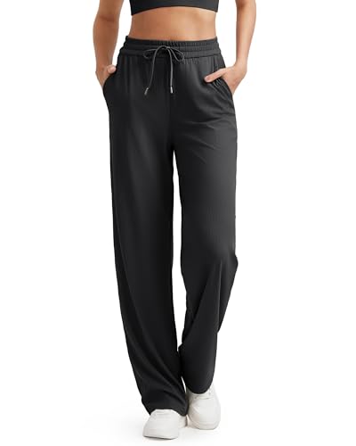 G4Free Ribbed Wide Leg Yoga Pants for Women with Pockets Drawstring High Waist Casual Lounge Pants Petite/Regular/Tall