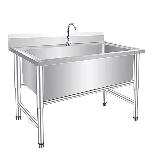 Atduglanix Fregadero de Servicio de Acero Inoxidable Juego de Fregadero de Cocina Comercial de un Solo tazón Independiente con Grifo for Restaurante, Taller de Garaje Lavandería Industrial (Size : 60