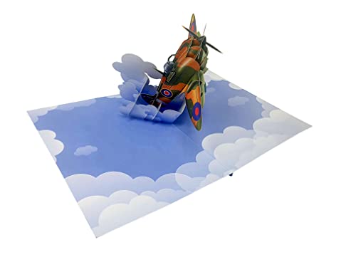 Spitfire 3D Pop Up Card RAF, regalo per ammiratore aereo, biglietto di compleanno fatto a mano, modello 3D Flying Spitfire