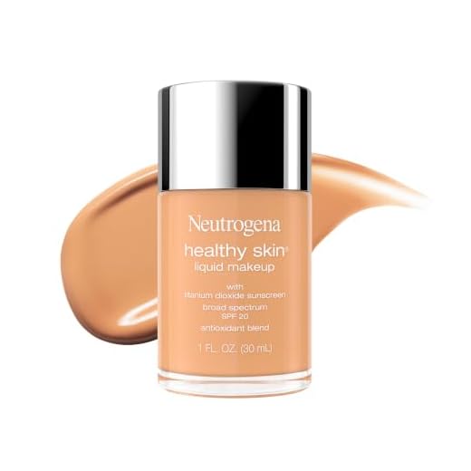 Neutrogena Base de maquillaje líquido para piel saludable, amplio espectro SPF 20 protector solar, base ligera y sin imperfecciones, con vitamina E antioxidante y fiebre, 50 beige suave, 1 onzas