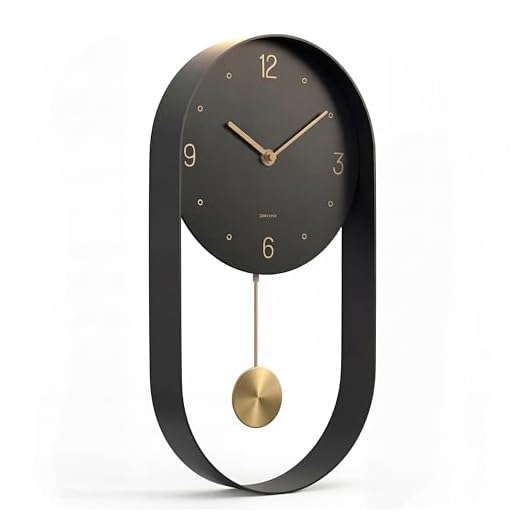 Driini Modern Pendulum Wall Clock - Decorative and Unique Metal Frame, with 8 Inch Face - Contemporary, Minimalist Design, with Silent Battery Operation - Includes Both Black and Gold Pendelum
