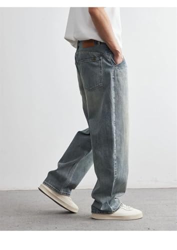 Men's Old Washed Denim Pants Straight Casual Loose Wide Leg Jeans Fashion Men's Trousers 5