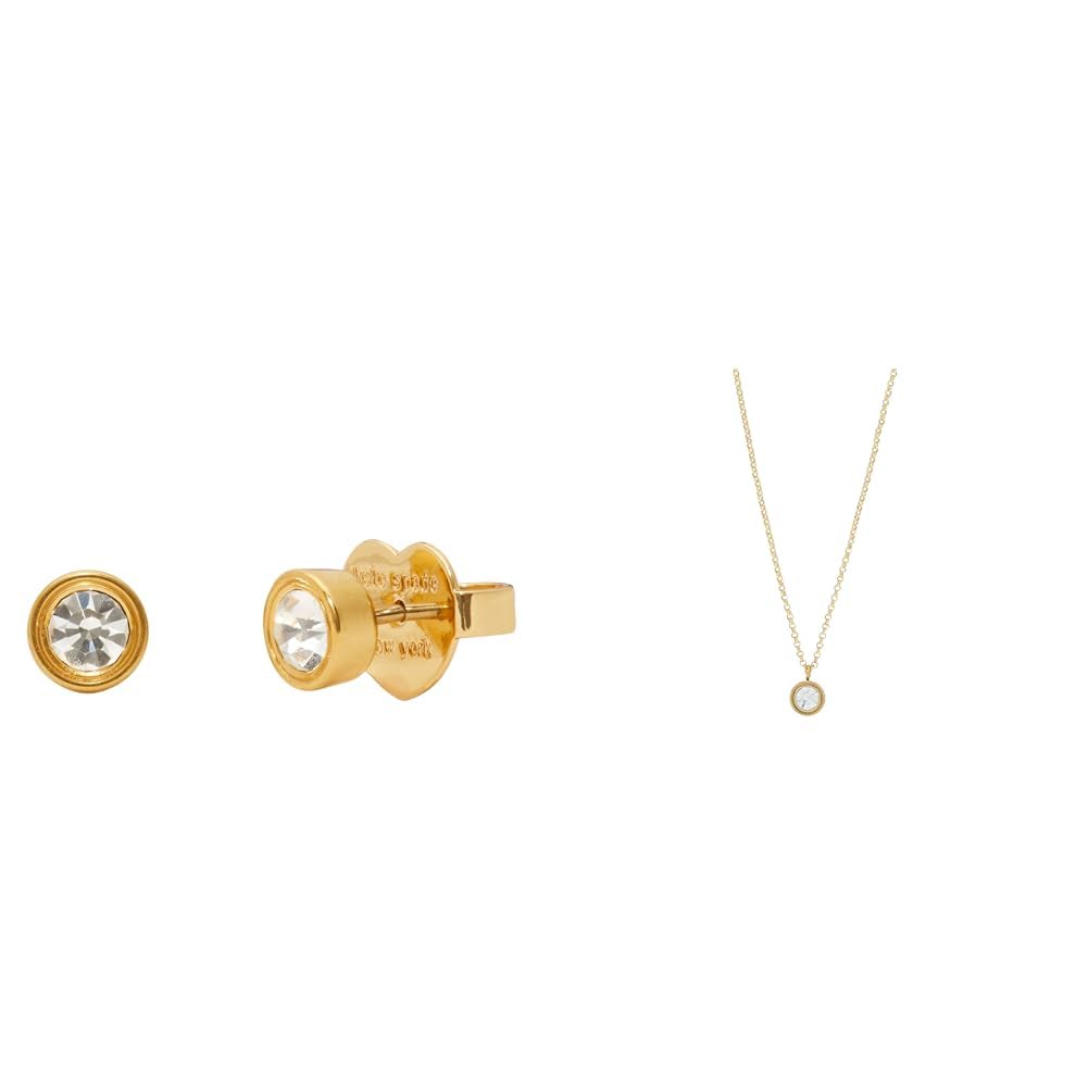 Ensemble clous d'oreilles pierre mini pendentif transparent doré Kate Spade - 4