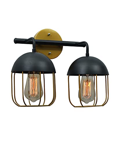 Image of Homesake Cage Wall Sconce, Modern Bathroom Wall Light Fixtures 2 Light Bathroom Vanity Light, Fixture for Bathrooms Lights Over Mirror, Farmhouse Black and Gold (11.5 inch)