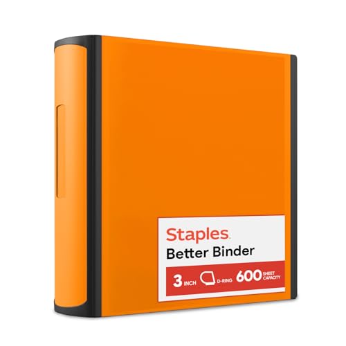 Staples 3 DRing HeavyDuty View Binder Orange Durable 3Ring Binder with Reinforced Construction Holds Up to 600 Sheets for School & Office