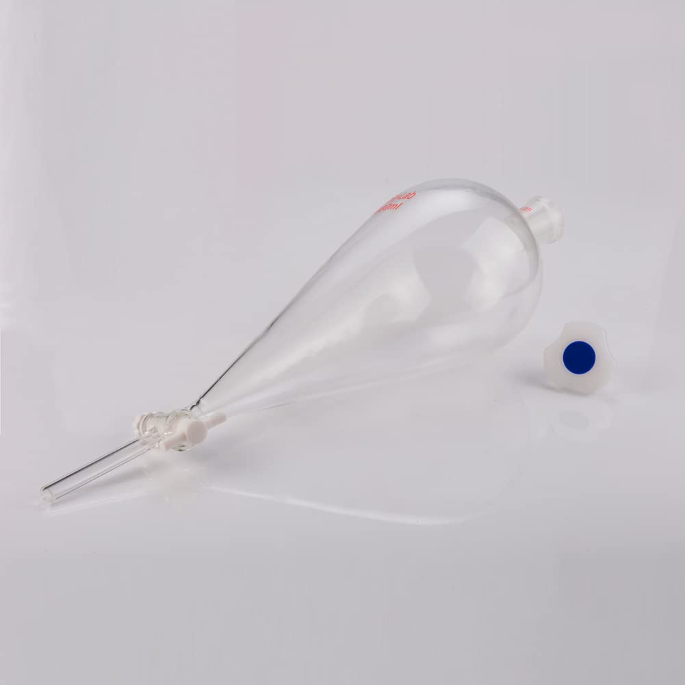 StonyLab Imbuto Separatore Conico da 1000ml in Vetro Borosilicato Pesante con Giunti 24/29 e Rubinetto di Chiusura in PTFE Conical Separatory Funnel - 1000ml