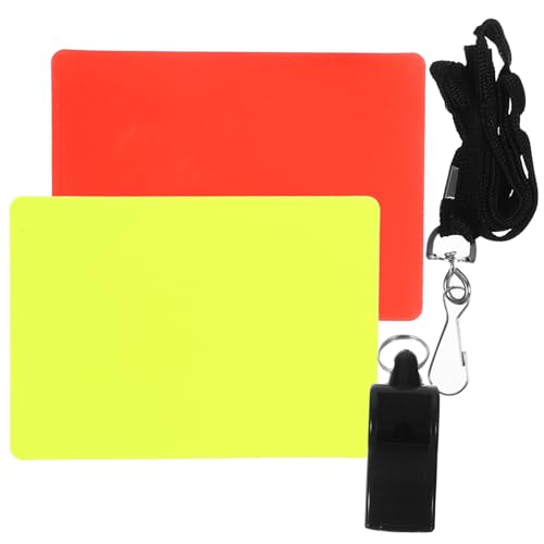 Kit de árbitro de fútbol con tarjetas roja y amarilla, silbato y cordón