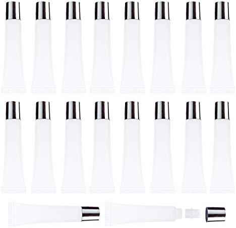 50Pcs 15ml Lip Gloss Squeeze Tubes, Silver Lip Gloss Containers Empty, Refillable Soft Clear Tubes for DIY Lipgloss Balm Cosmetic (Silver)