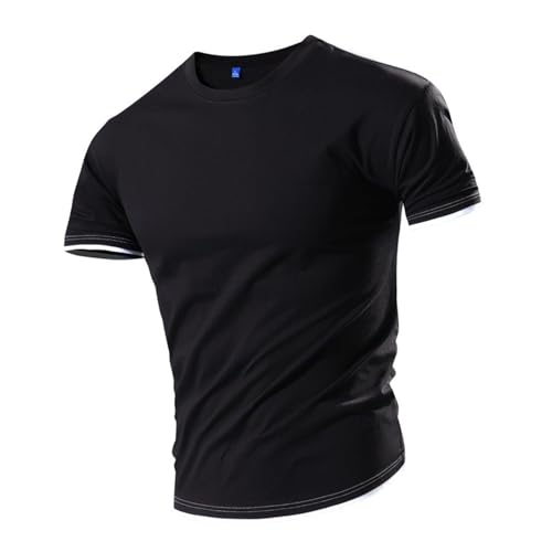 Camisetas musculares de manga corta para hombre, ajustadas, con cuello redondo, básica, monocolor, camiseta de gimnasio, ropa deportiva, elástica, de secado rápido, camiseta de correr transpirable de