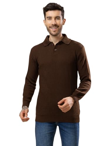 Image of TYSORT Men's Knitted Polo Sweater Casual Full Sleeve Pullover Sweater with Button Collar