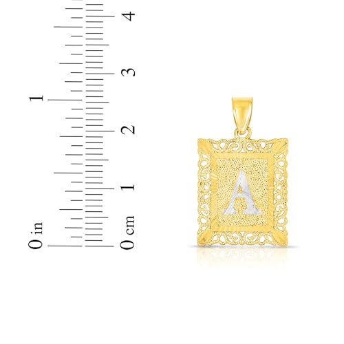 Floreo 10k Yellow Gold and White Gold 18mm Personalized Alphabet Monogram Letter A Initial Square Pendant Pendant4
