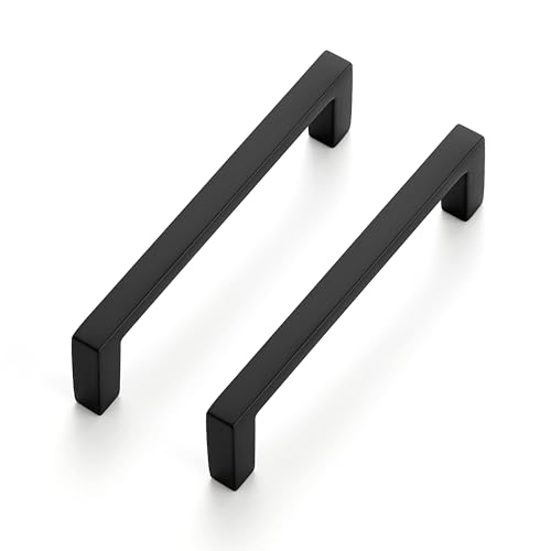 Image of Ravinte 20 Pack Matte Black Cabinet Pulls, 3-3 /4 Inch (96mm) Hole Center Slim Kitchen Handles, Square Drawer Pulls for Cabinets & Cupboards, Hardware