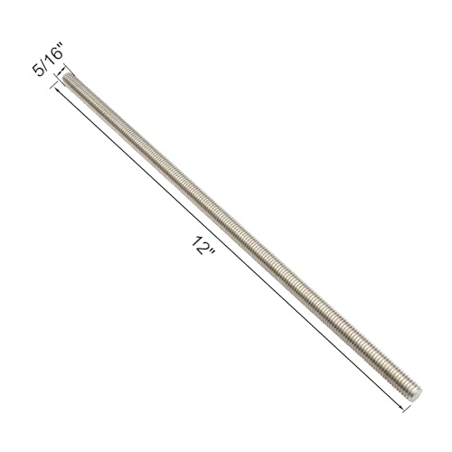 Zadery 304 Stainless Steel 5/16\"-24 Fully Threaded Rod, 4 Pieces 12\" Length Long Threaded Rods - Thumbnail 2