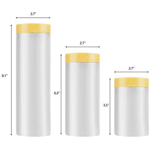 Hedume 6 Pack Tape And Drape, Pre-Taped Masking Film For Automotive Painting Covering, Assorted Masking Paper, Automotive Best Masking Tape Painting (65.6-Feet/Pack, 3 Sizes) #TOP1