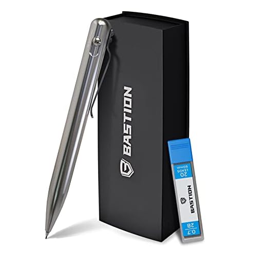 BASTION Luxury Mechanical Pencil - Cool Stainless Steel Bolt Action with Medium Point Refillable & Gift Case for Architecture, Drawing, Sketching, Writing - With 20 x 0.7mm Lead Refills