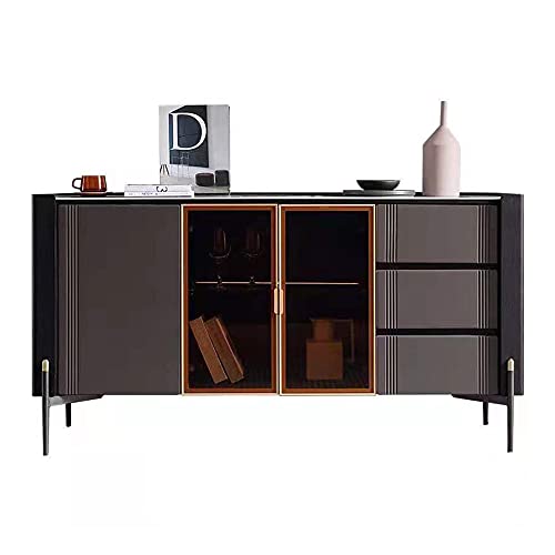 QINJIE Aparador para Buffet, Cocina Moderna, Armario para Bar, con 1 Vitrina y 3 cajones para Pasillo, Entrada o Sala de Estar