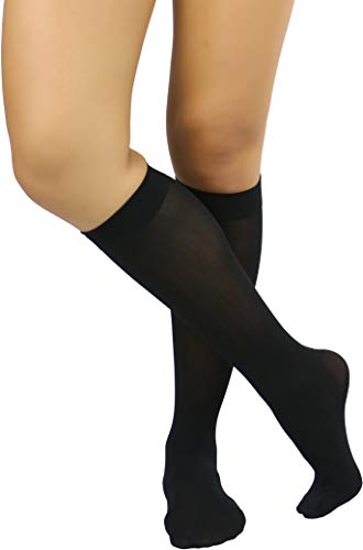 Image of ToBeInStyle Women's Opaque Knee High Nylon Fashion Socks Solid & w /Front Satin Bow