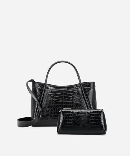 Image of NEWBELLA Tote Bag for Women, Vegan Leather Crossbody Shoulder Bag, Top Handle Satchel Purse for Work, Travel, Daily Use (Black-3
